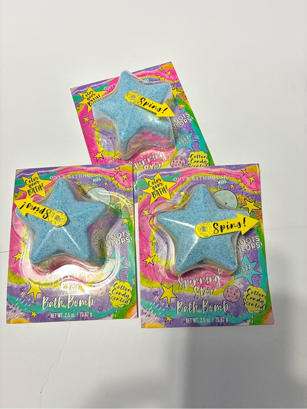NEW Onyx Bathhouse Spinning Star Bath Bombs, Set of 3 — Cotton Candy Scent